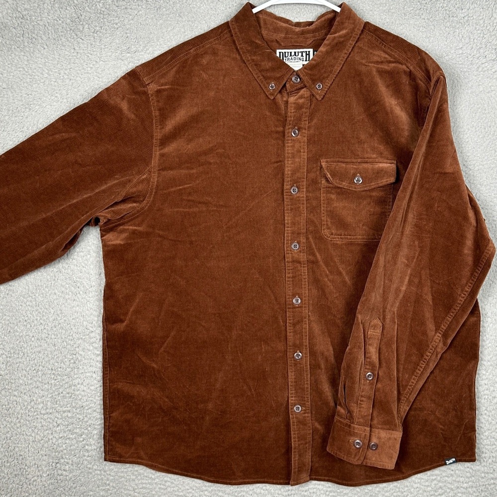 Duluth Trading Co Shirt Mens XL Untucked Length Brown Corduroy Button Down EUC